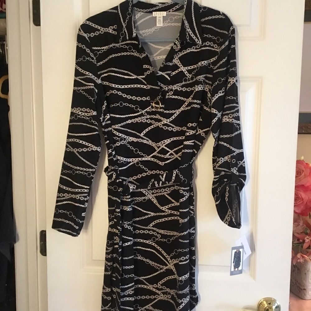 NWT. Spense Black & Ivory Classic Shirt Dress